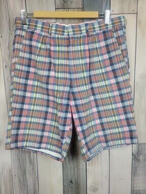 Vintage Madras Plaid Shorts Pink Blue Pastel Bermuda Golf Wear Size 32